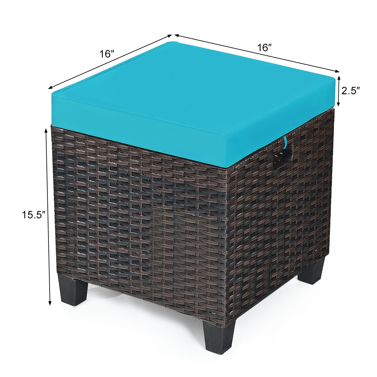 2PCS Patio Rattan Ottoman Cushioned Seat Foot Rest Coffee Table Turquoise