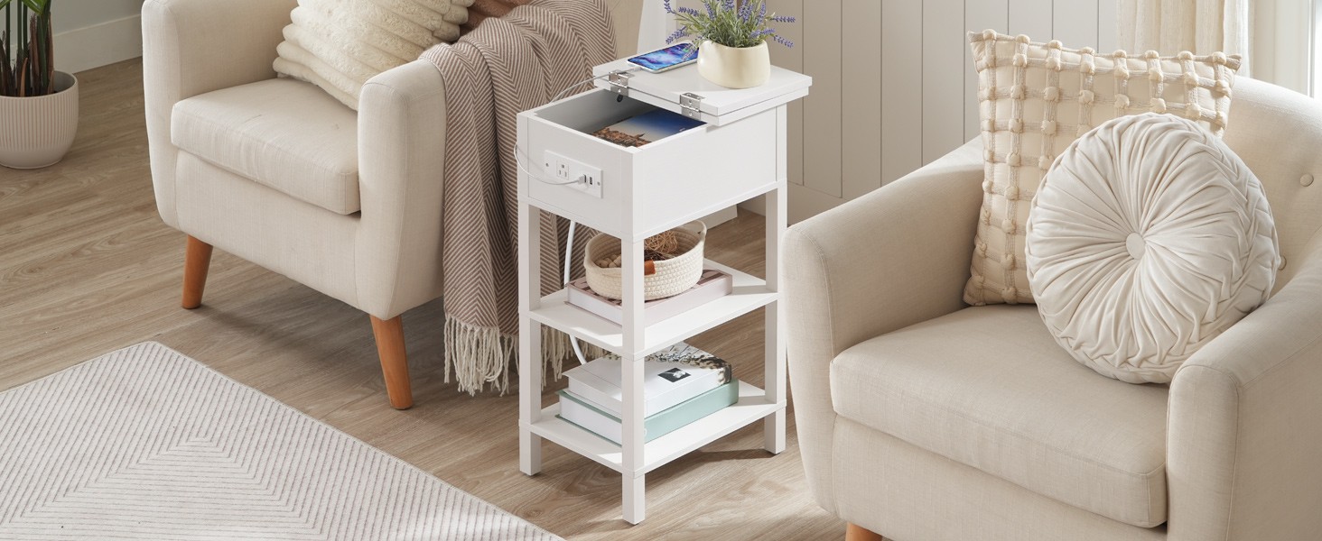 End Table with Charging Stat, Flip Side Table with USB Ports