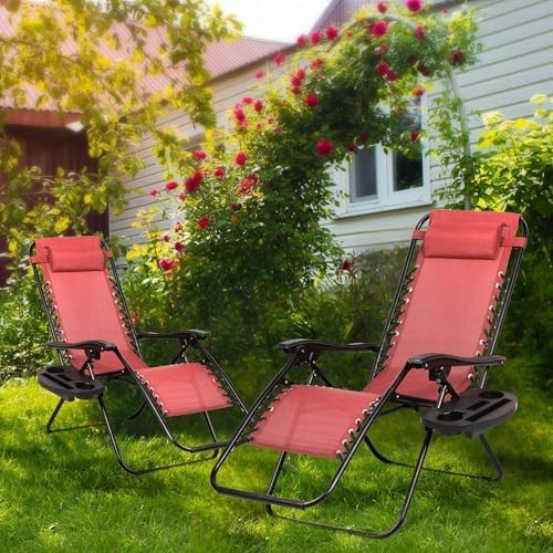 Nazhura Set of 2 Relaxing Recliners Patio Chairs Adjustable Steel Mesh Zero Grav