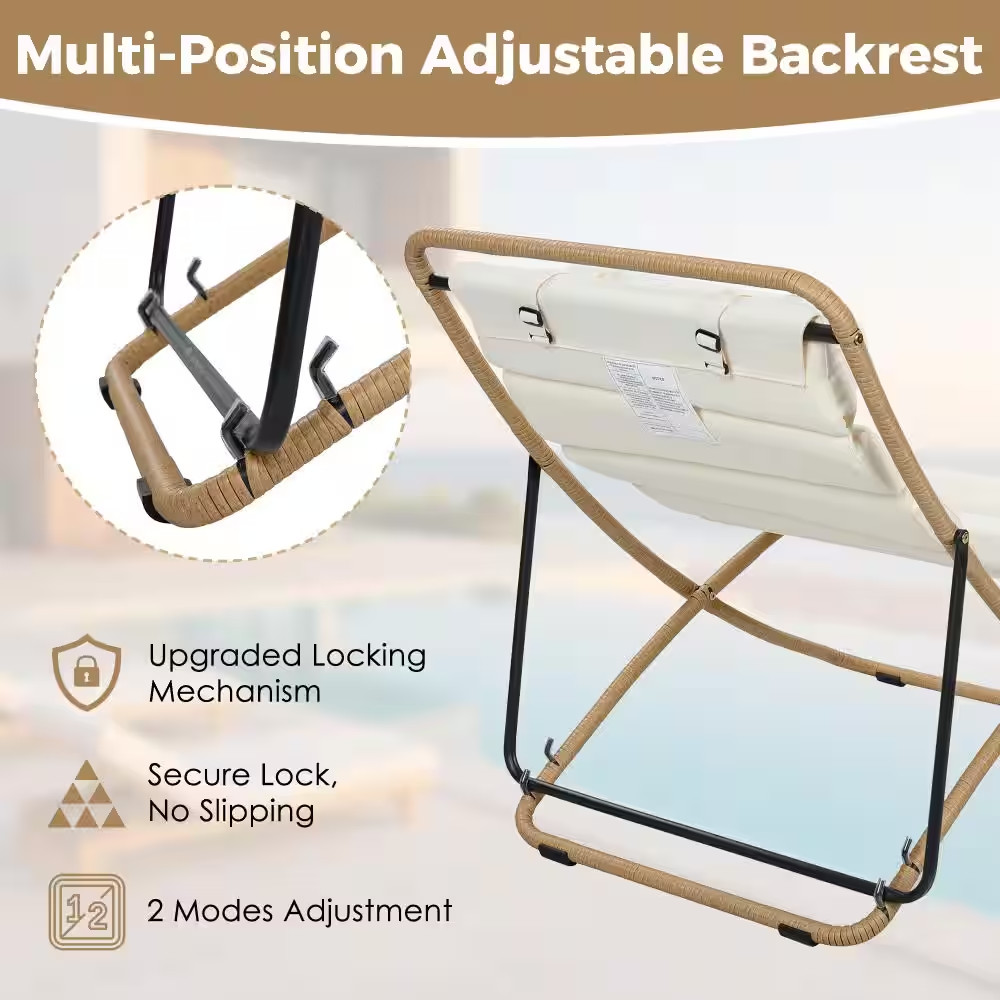 2-Piece Outdoor Folding Chairs, Rattan Patio Recliners with Adjustable Backrest,