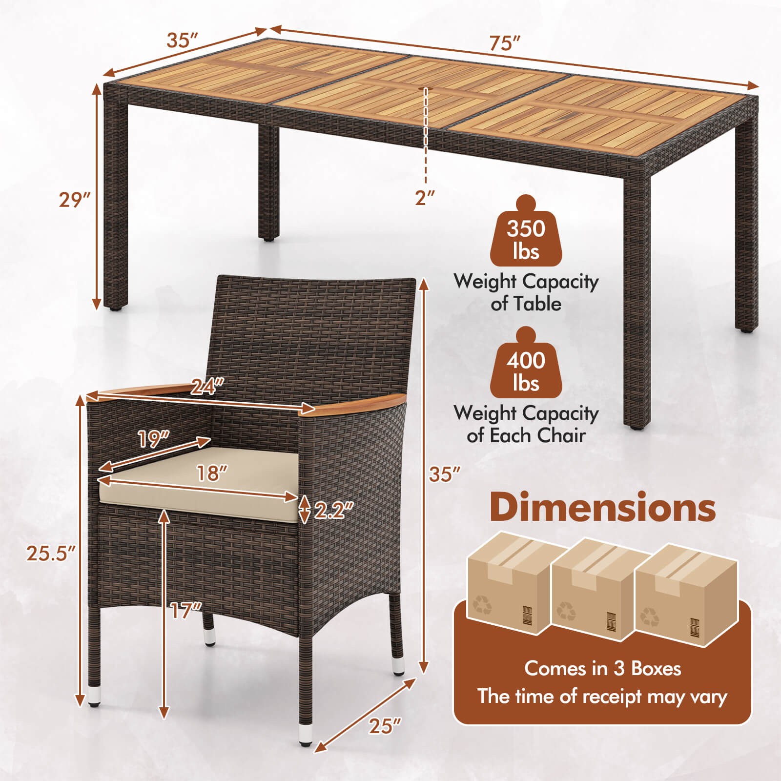 9PCS Patio Dining Set w/ Acacia Wood Table Top Outdoor Dining Set for 8 People
