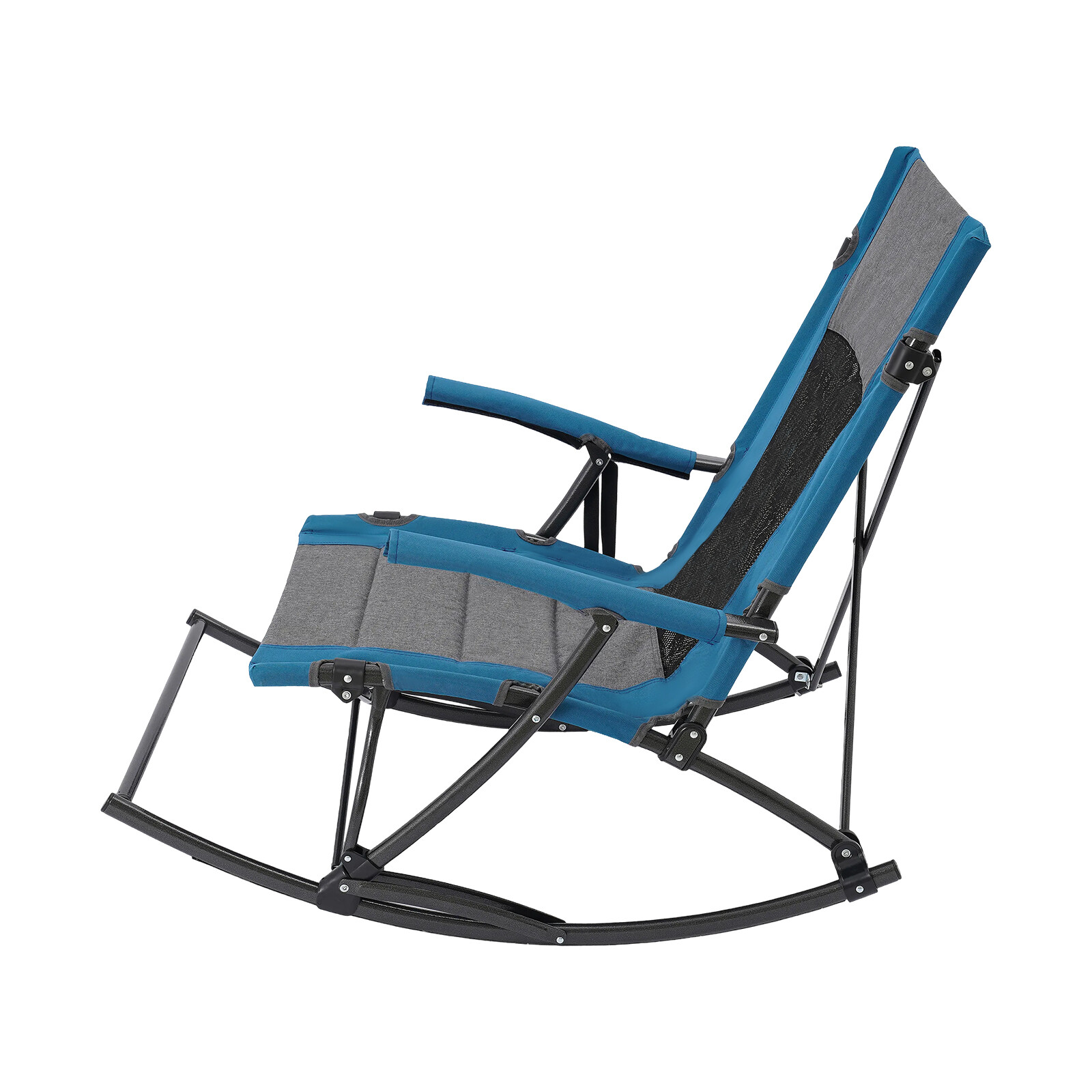 Folding Rocking Camping Chair Steel Frame Oxford Mesh Back Cup Holder 330 lb