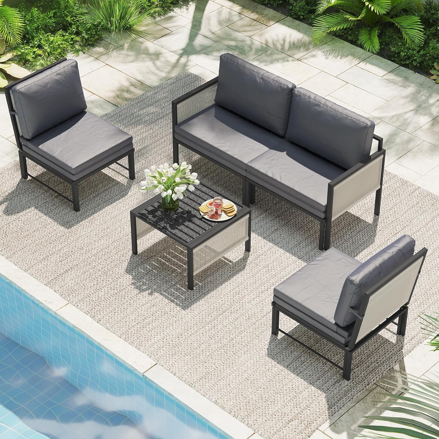 5-Piece Aluminum Patio Furniture Set Outdoor Sectional Sofa with Coffee Table
