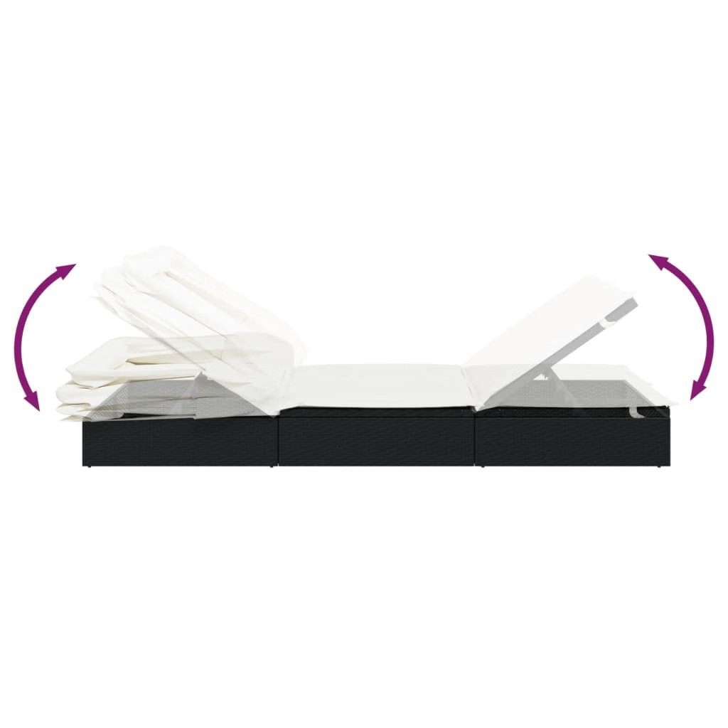 Sunbed Black PE Rattan, Powder-Coated Steel, 100% Polyester Double