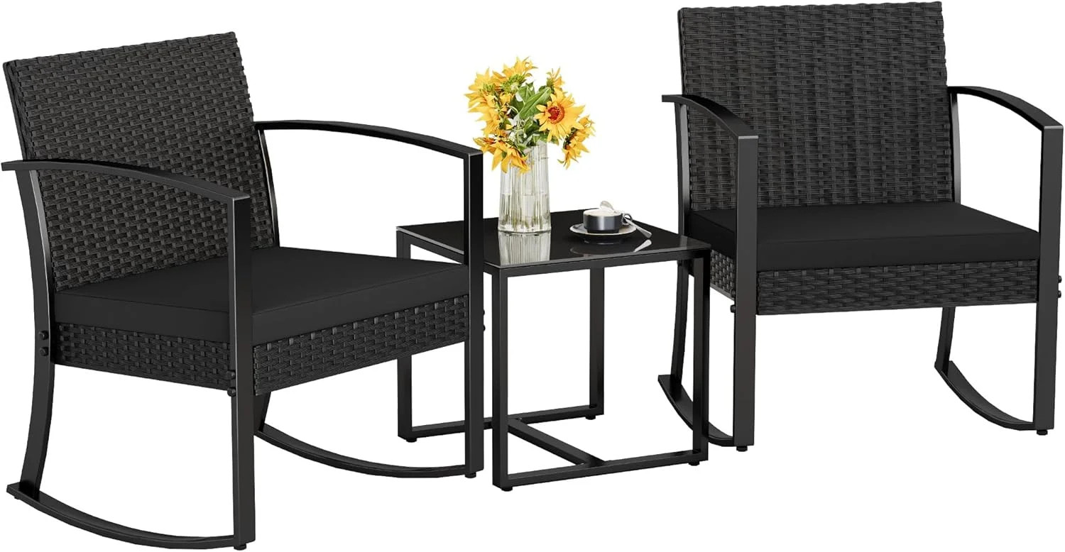 Homall Patio Furniture Set 3 Piece Resin Outdoor Bistro Set Rocking Patio Chairs