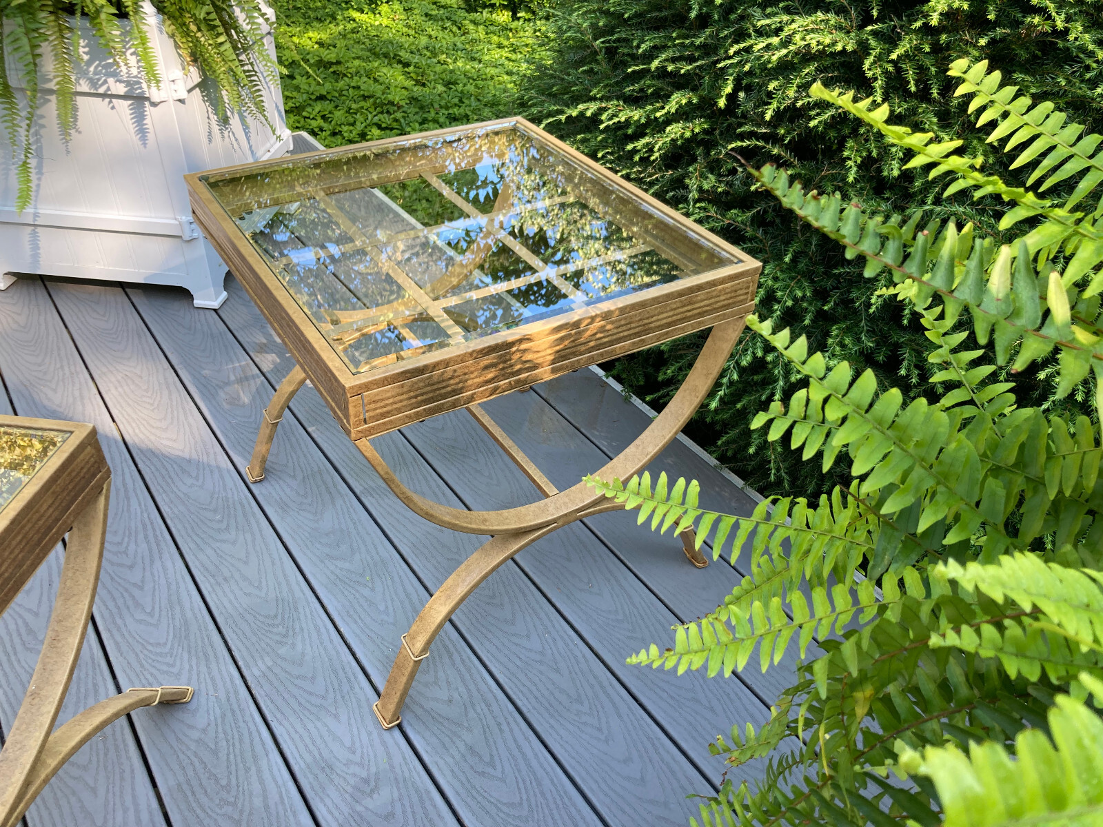 3 RESTORATION HARDWARE INDOOR OUTDOOR STEEL GLASS PATIO DECK COFFEE & END TABLES