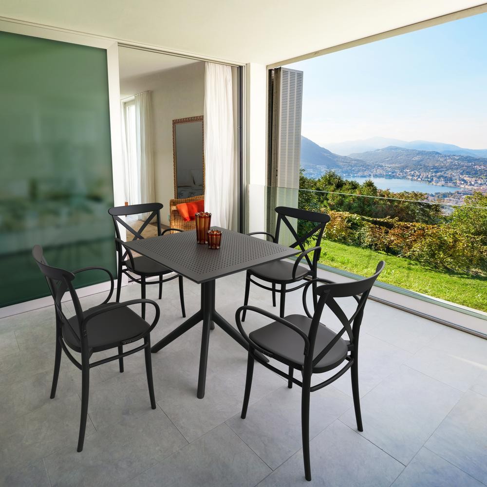 Cross XL Patio Dining Set with 4 Chairs Black