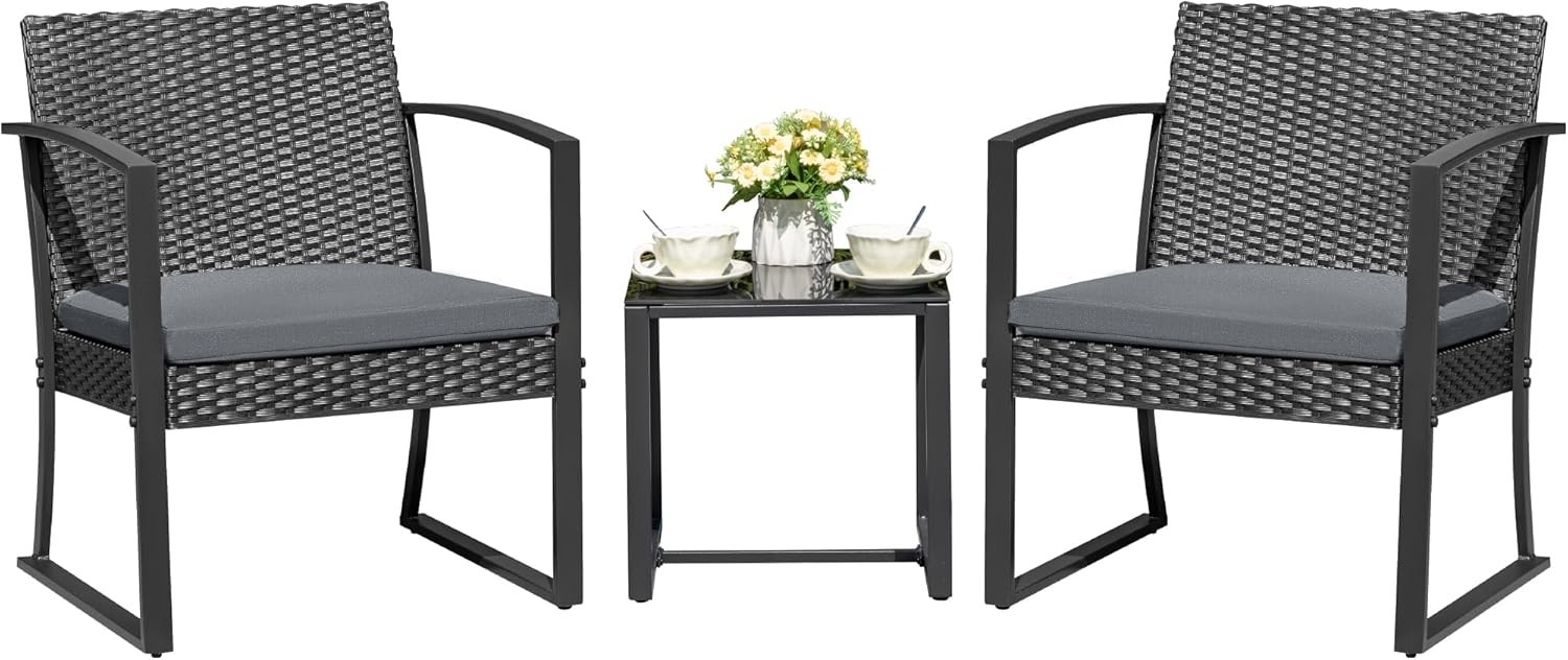 Resin Patio Furniture Set 3 Piece All Weather Outdoor Rocking Chairs W/ Cushions