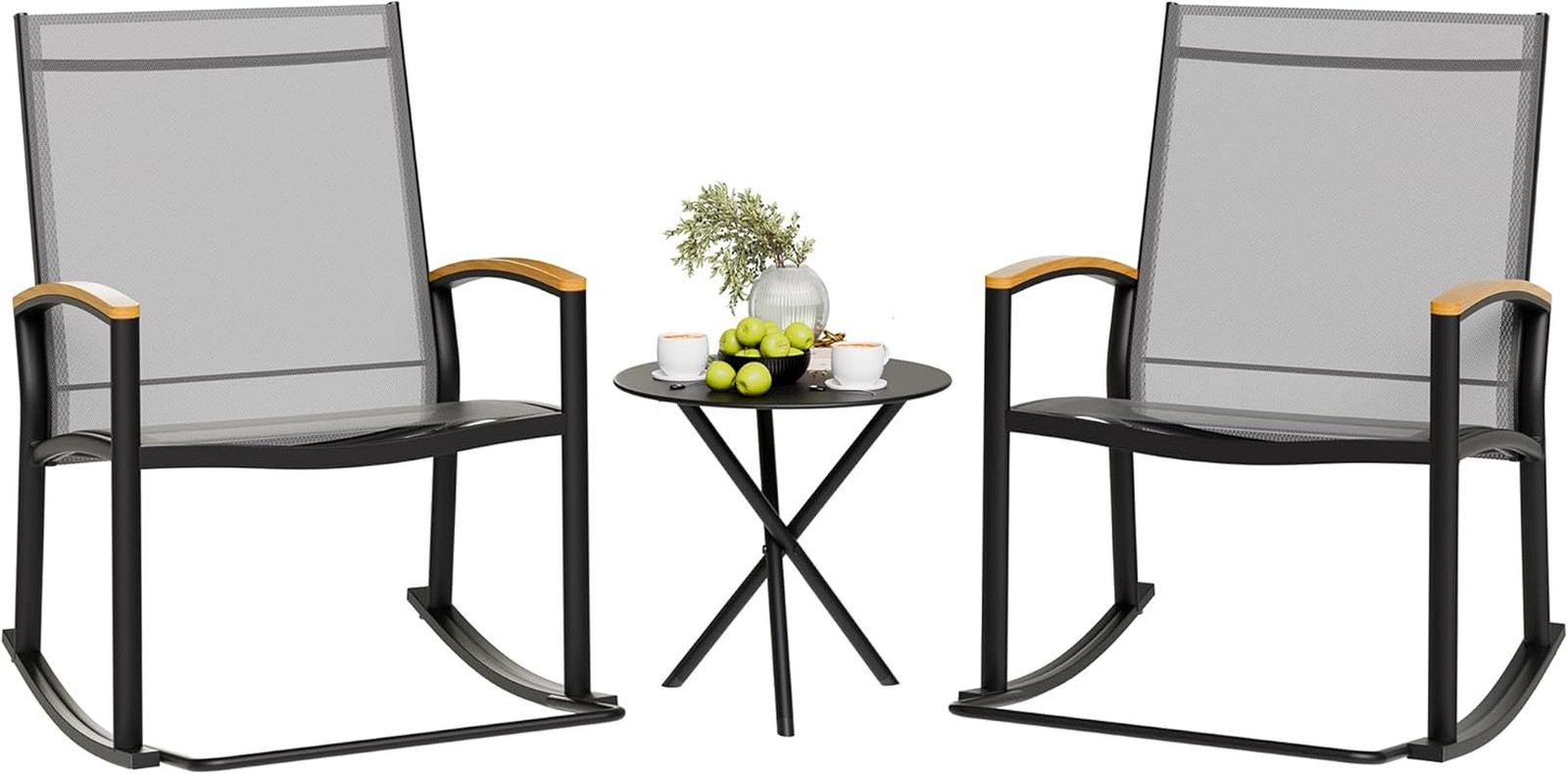 3PC Outdoor Rocking Chair Bistro Sets Small 2 Rockers Table Patio Furniture Set