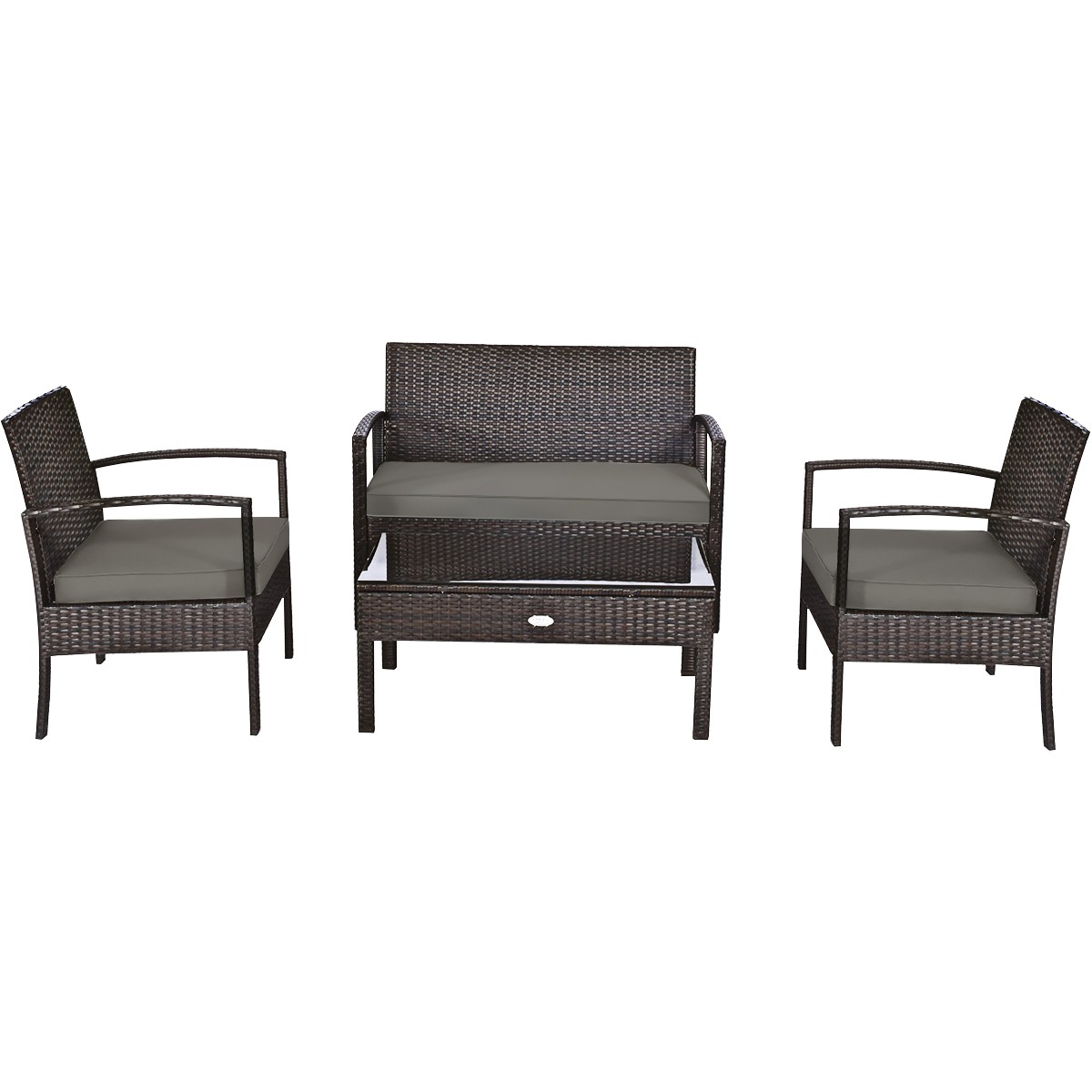 8PCS Outdoor Patio Rattan Furniture Set Cushioned Sofa Coffee Table Steel Frame