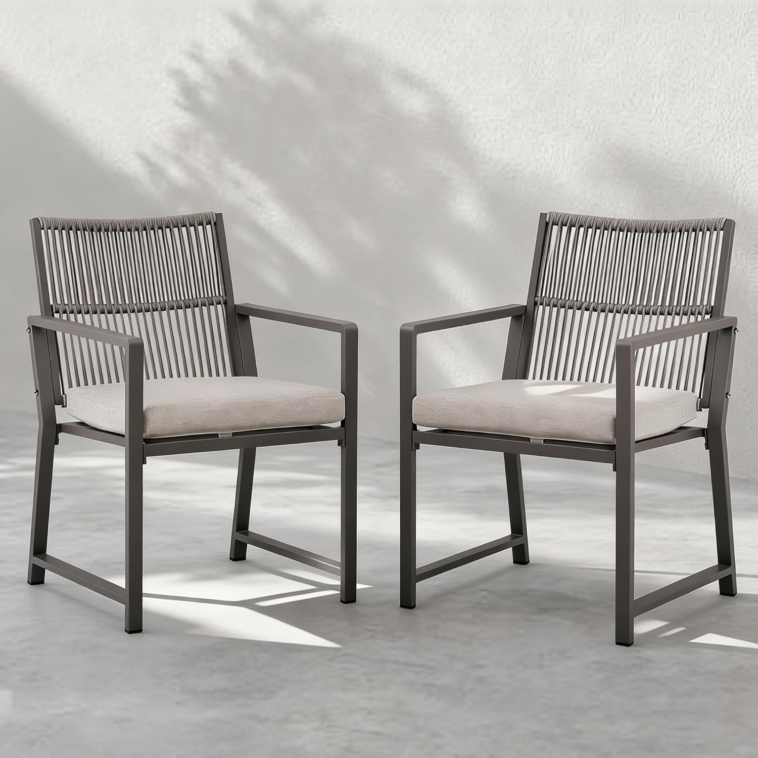Heavy-Duty Wicker Rattan Dining Chairs with Cushions, Set of 2, Light Brown