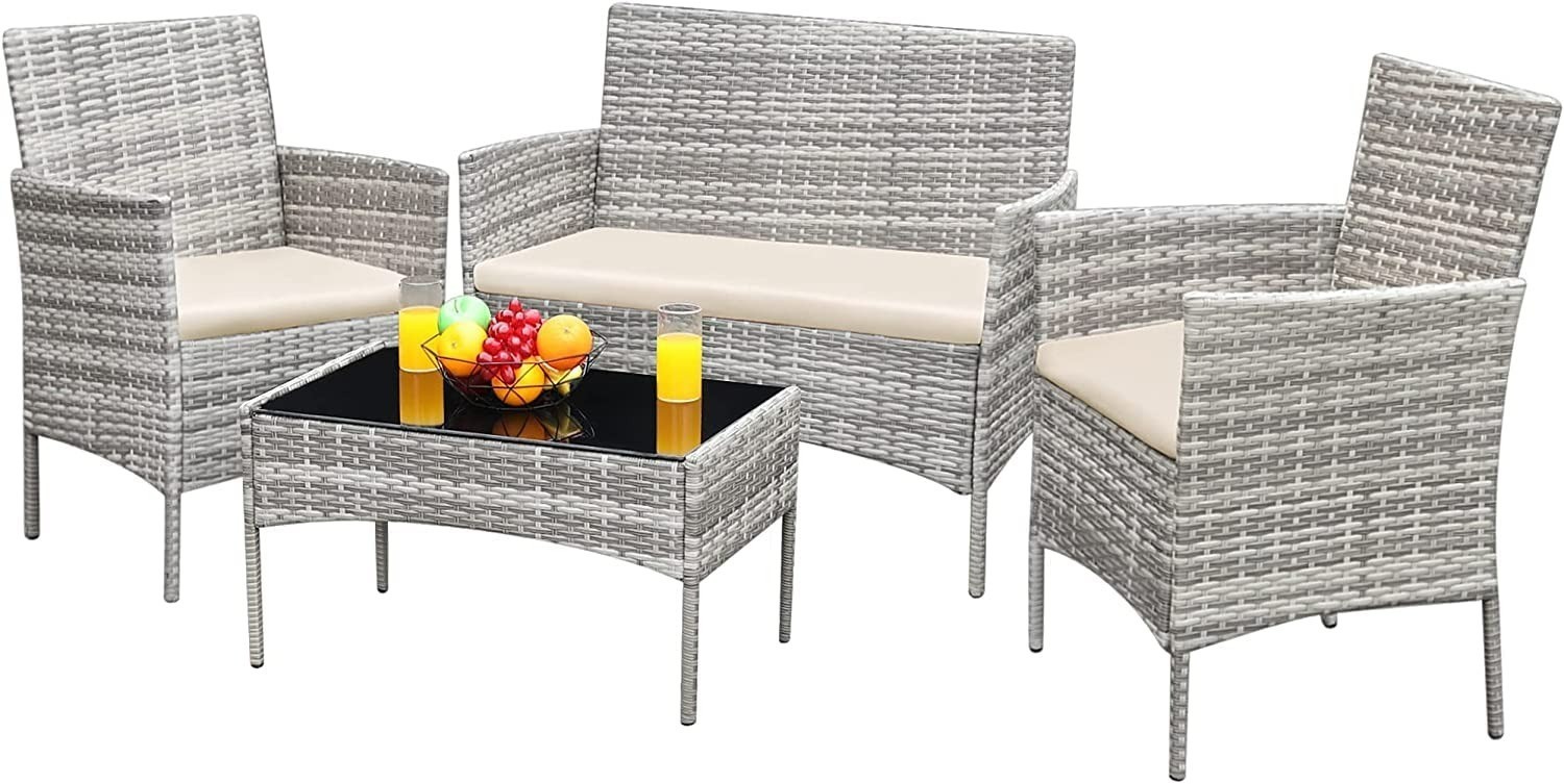 Greesum 4 Piece Patio Furniture Set Wicker Rattan Chairs with Table