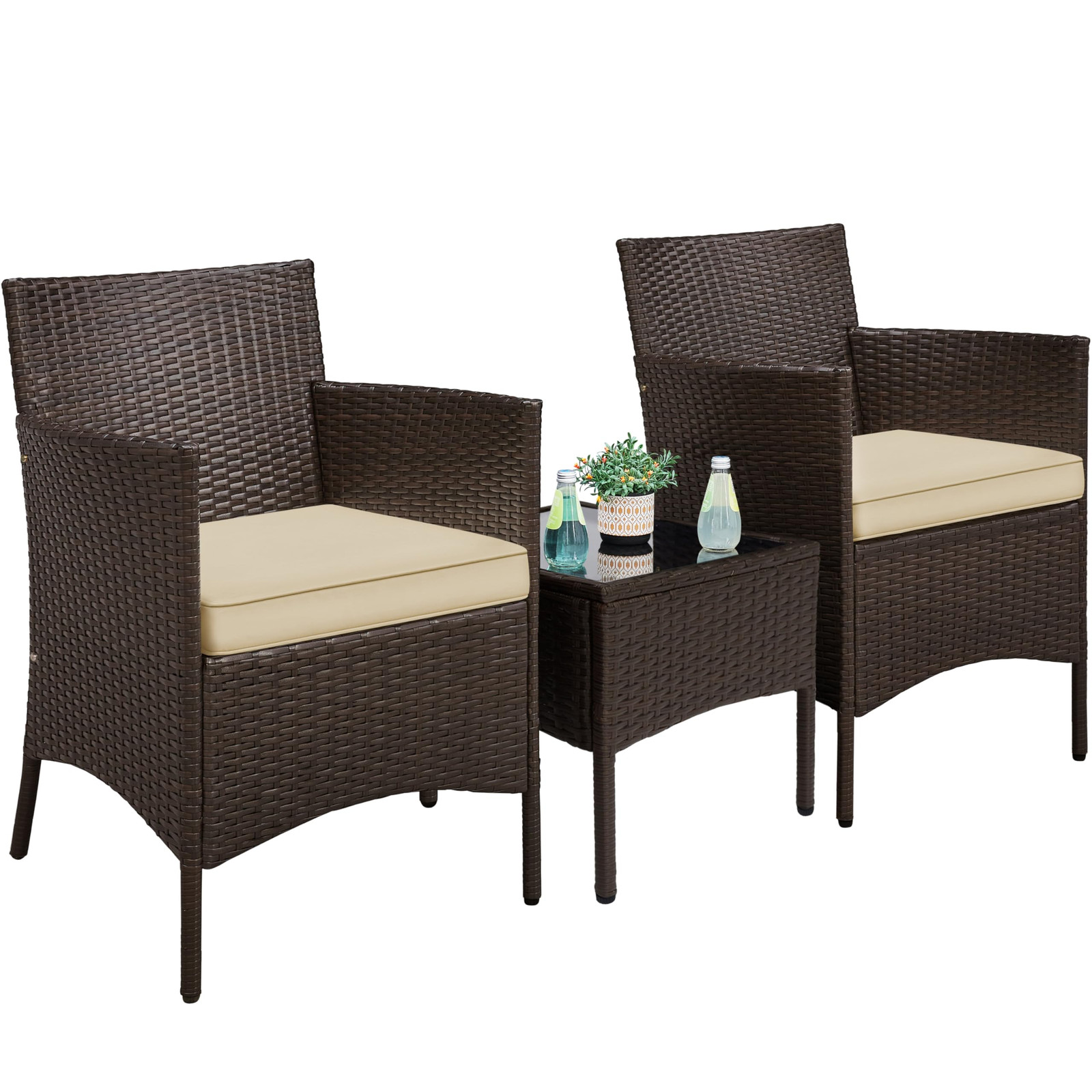 Juego De Sillas Y Mesa Acero Mimbre 3 Piezas Muebles Para Patio Exterior Jardin