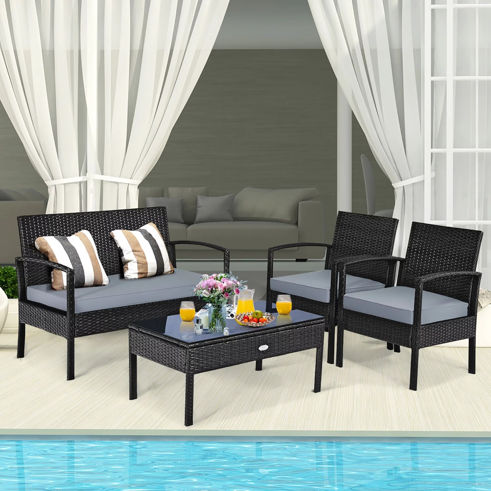 Costway 4-Piece Outdoor Rattan Furniture Set: Stylish Comfort for Your Patio