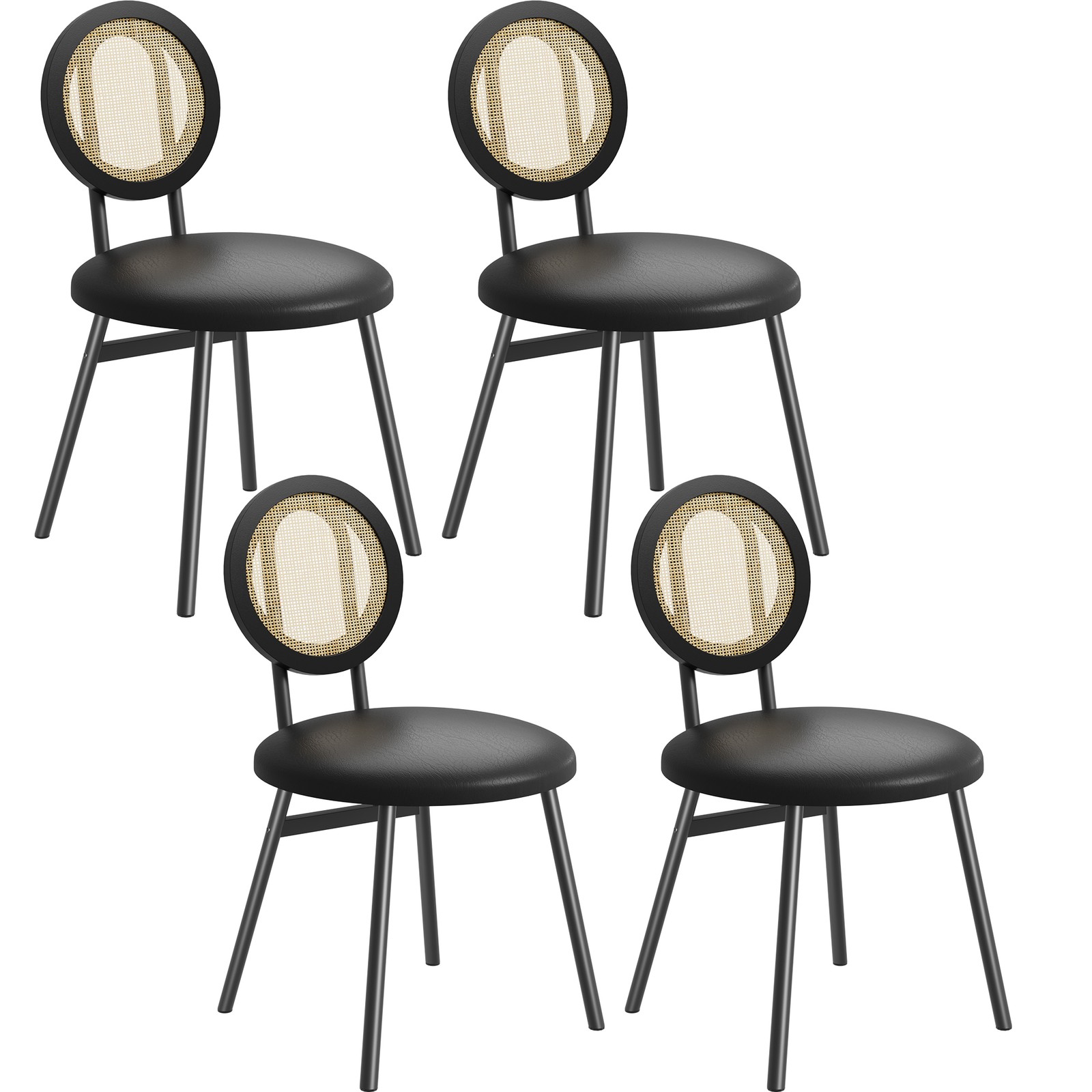 2/4 Pack Round Rattan Chairs Faux Leather Padded Seat Chairs for Dining Room US