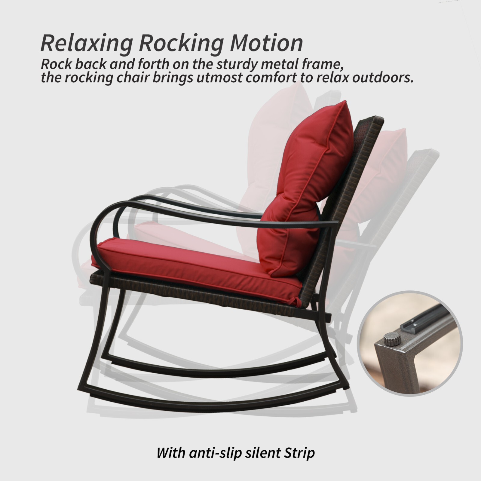 Domi 3 Pieces Bistro Set Outdoor Rocking Chair Wicker Patio Set w/1 Table(Red)