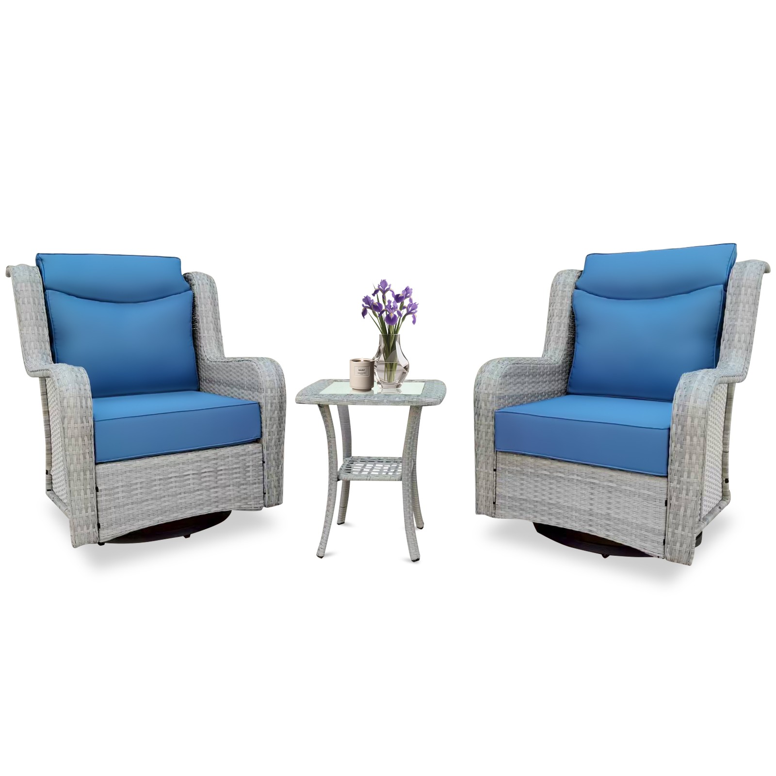 Wicker Patio Swivel Glider Chair, Outdoor Furniture Set, Patio Chair Set w/Table