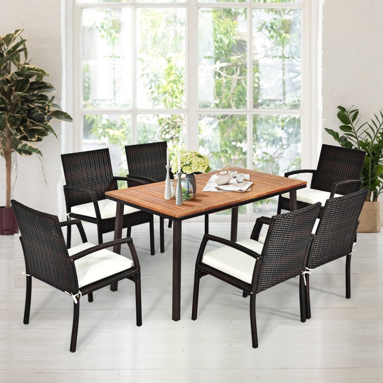 55″ Indoors Outdoors Patio Acacia Wood Furniture Dining Table With Umbrella Hole