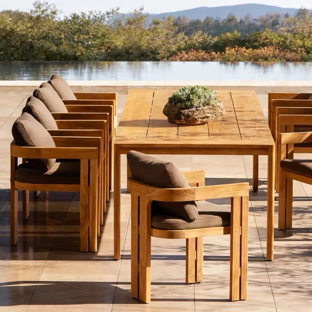 Modern Wood Outdoor Sofa w/Cushions