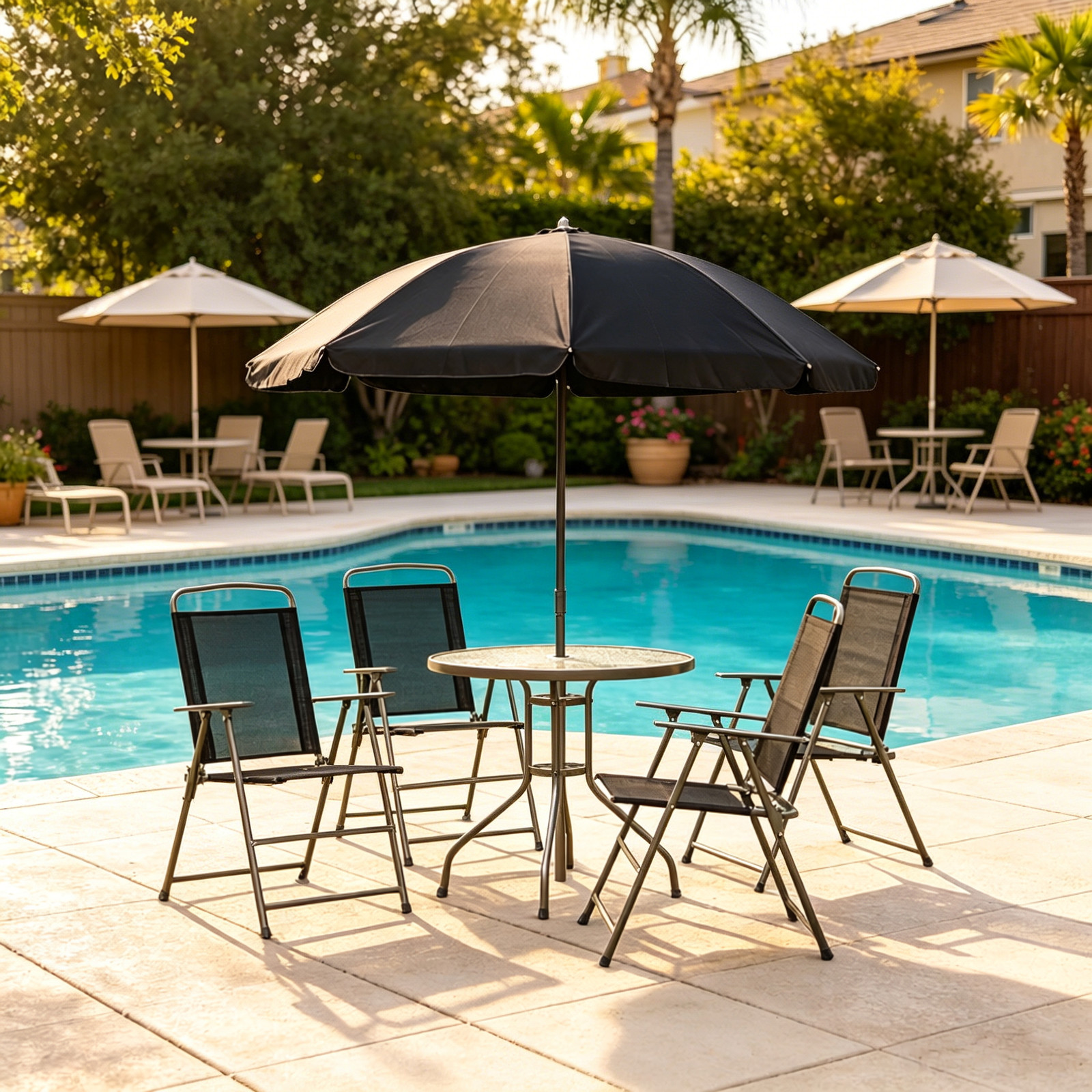 6-Piece Outdoor Dining Furniture Set w/ Umbrella, Table & 4 Chairs