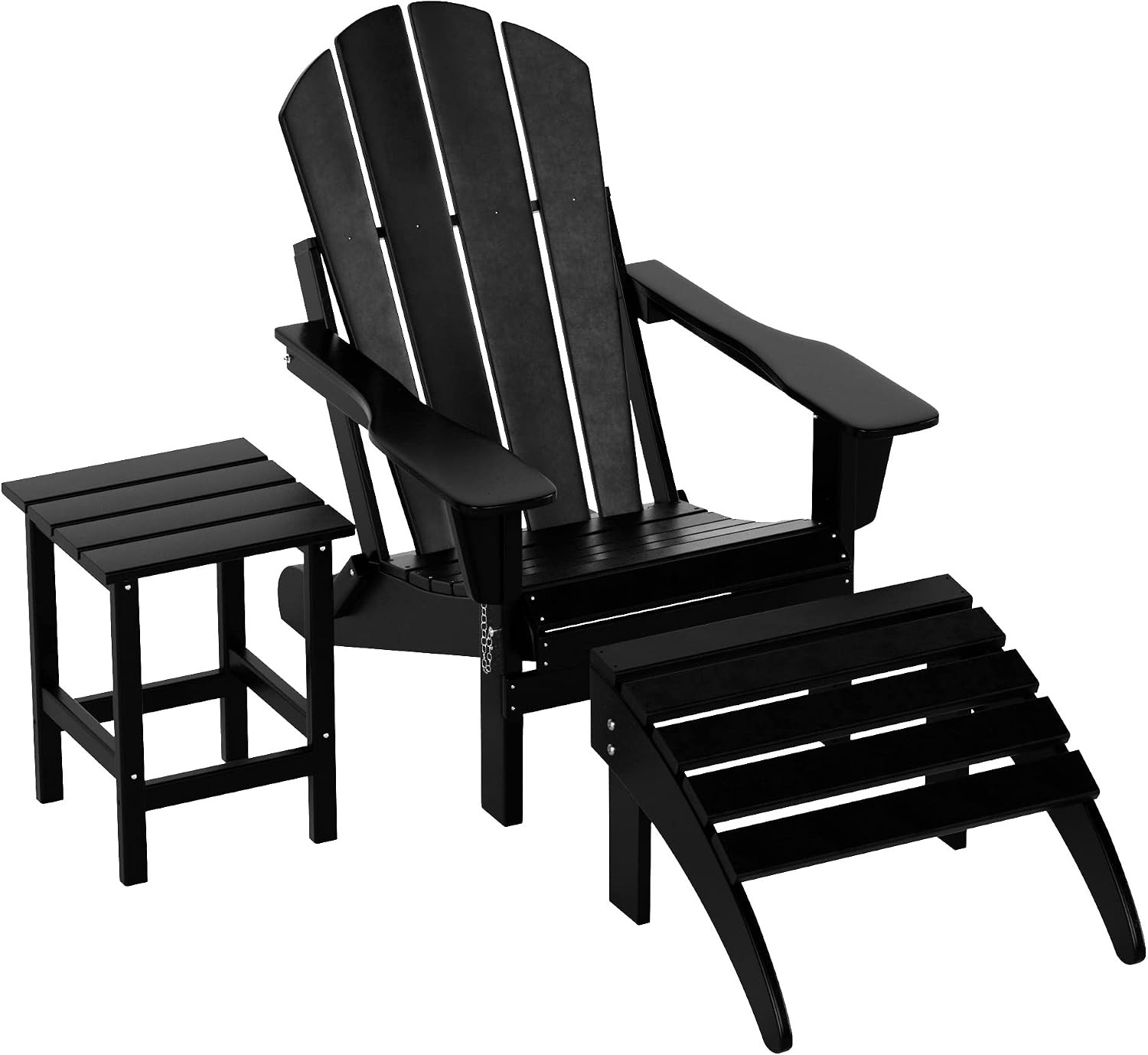 WO Home Furniture 3pc Set – HDPE Poly Adirondack Chair with Ottoman/Footrest