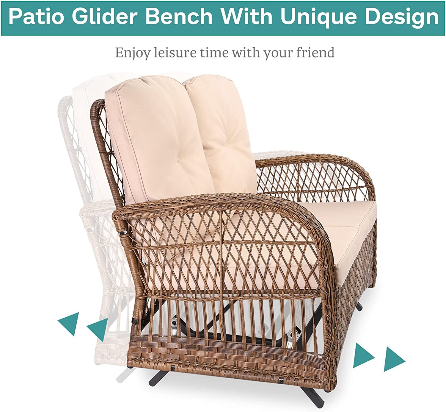 2PCS Outdoor Wicker Patio Glider Rocker Set 2-Person W/ Loveseat Coffee Table