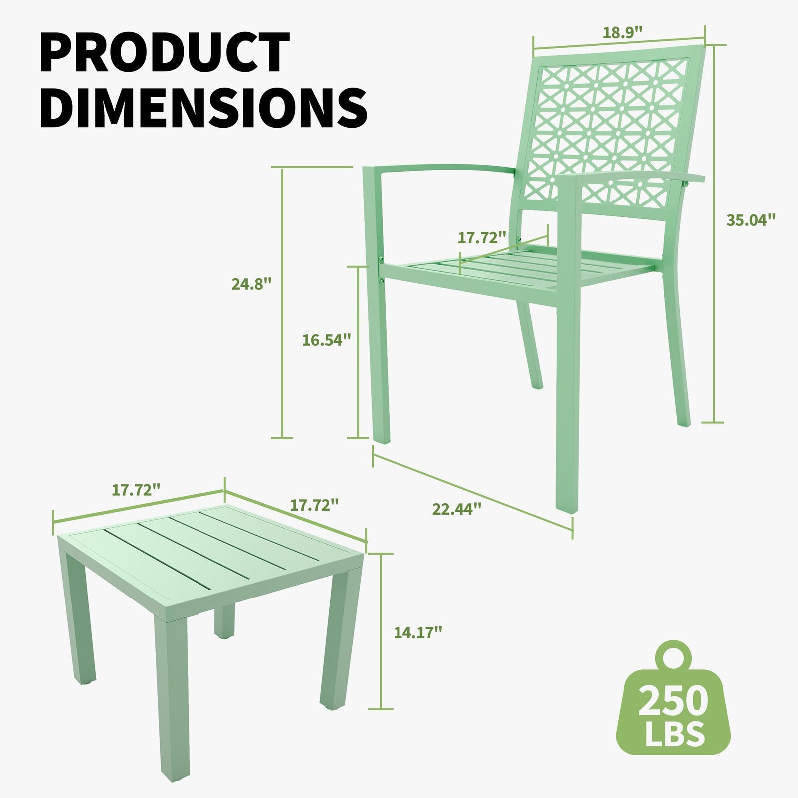3 Piece Outdoor Bistro Set, Patio Furniture Set ,Stackable Steel Chair and Table
