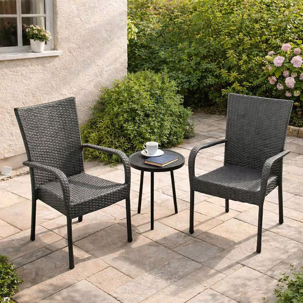 35 In. H Rattan Outdoor Dining Chairs Wicker Patio Chairs in Gray (Set of 2)