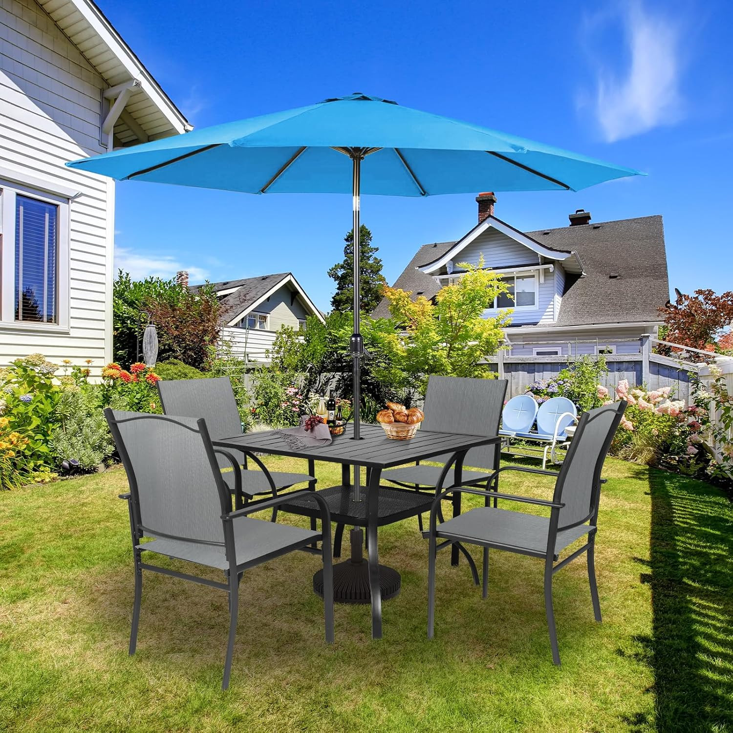 SUNCROWN 6 – Piece Outdoor Dining Set, Patio Furniture Set with 4 Textilene Dinn