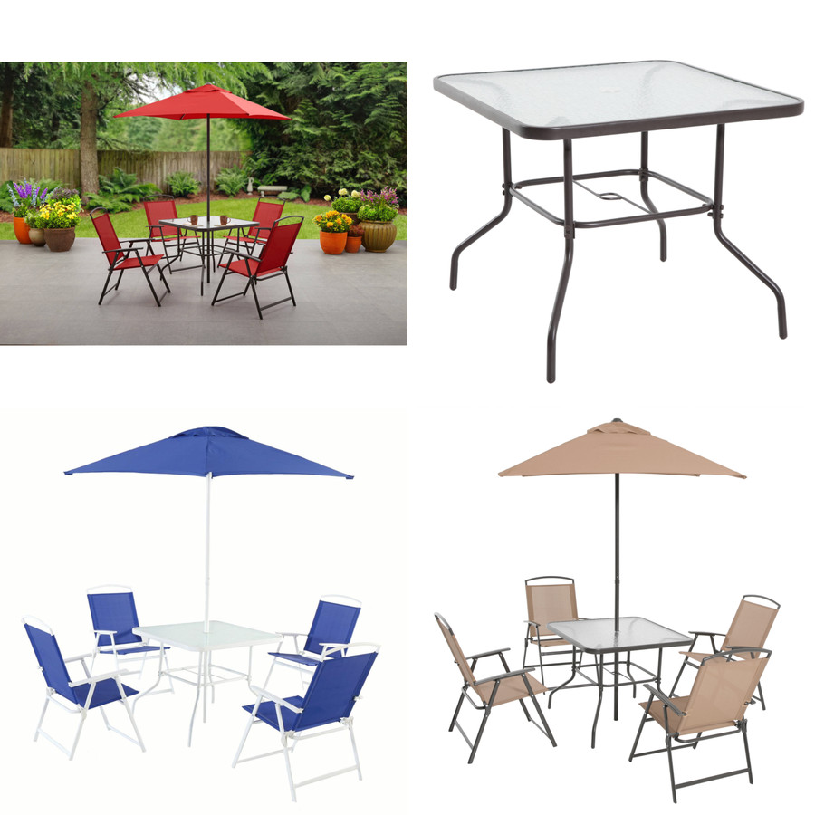 Outdoor Patio Dining Set 6-Piece Table Chairs Umbrella Garden Furniture Set, Red