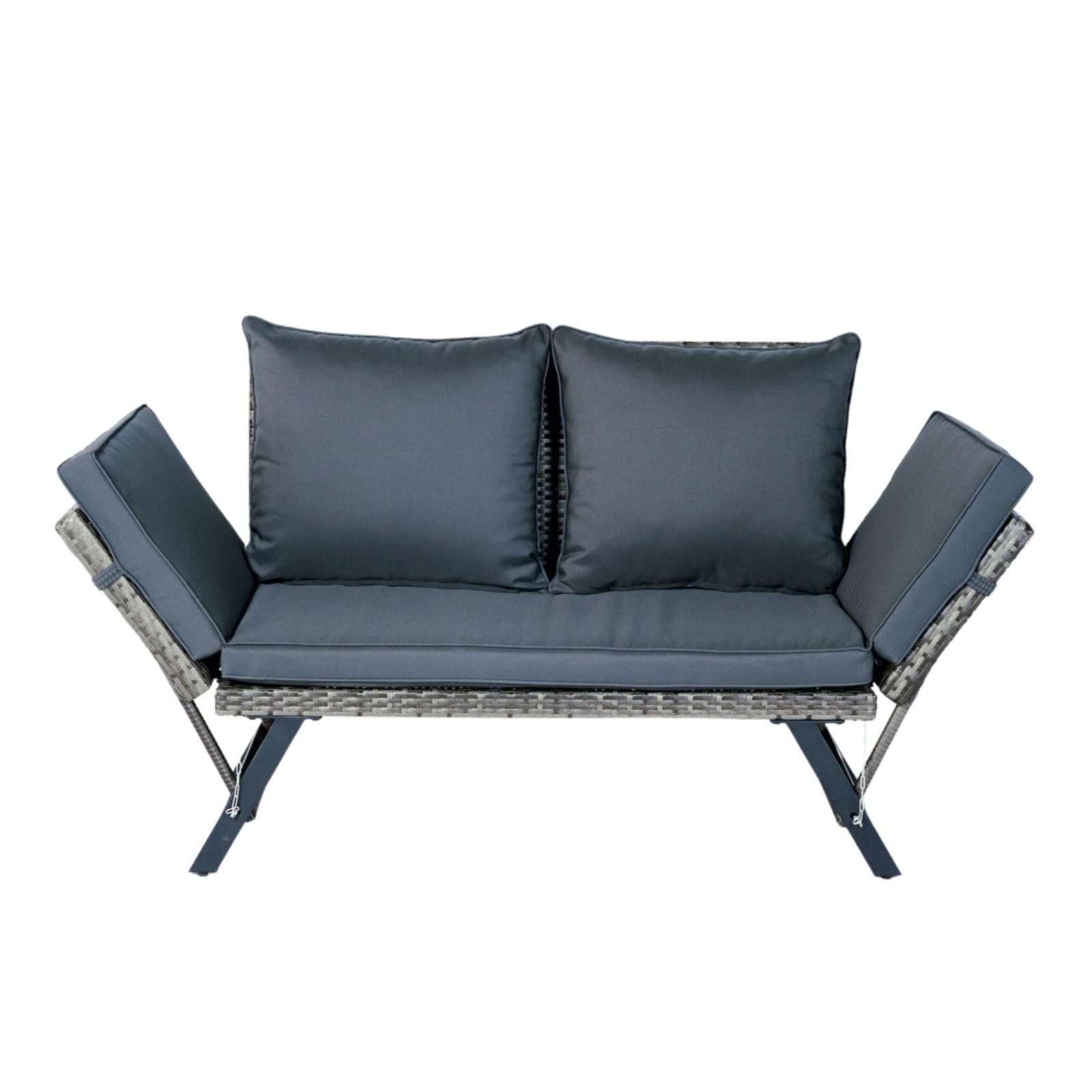 1 PCS Patio Wicker Foldable Side Bench Grey with Dark Grey Cushion
