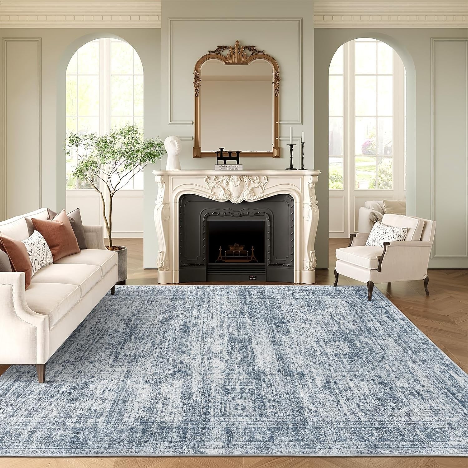 Washable Area Rug 8×10, Lar Soft Rugs for Living Room Vinta