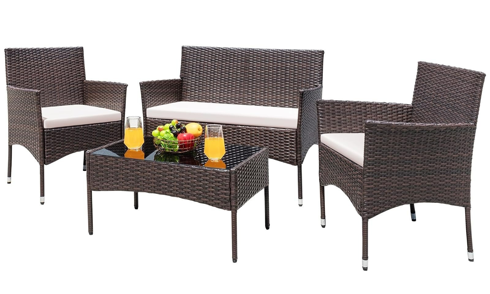 Greesum 4 Piece Patio Furniture Set Wicker Rattan Chairs with Table