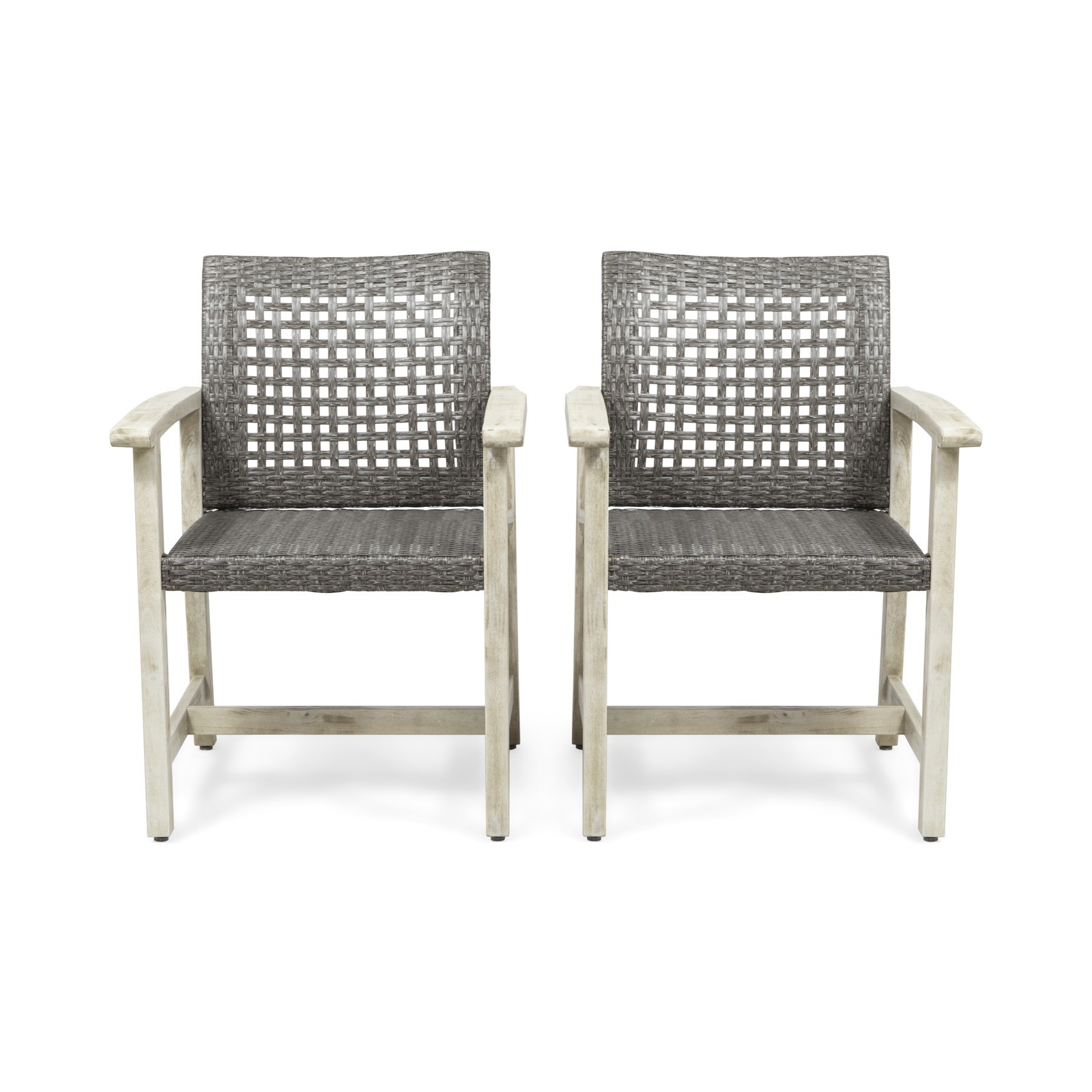 Set of 2 Wood and Wicker Dining Chairs, Natural Weave Side Chairs
