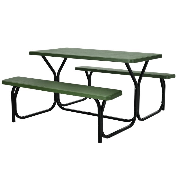Patio Outdoor picnic Table & Bench Set Weather Resistant Heavy Duty w/Metal Base
