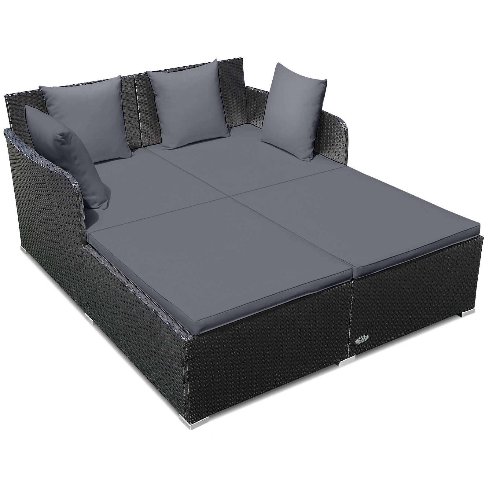 Patiojoy Outdoor Patio Rattan Daybed Pillows Cushioned Sofa Furniture