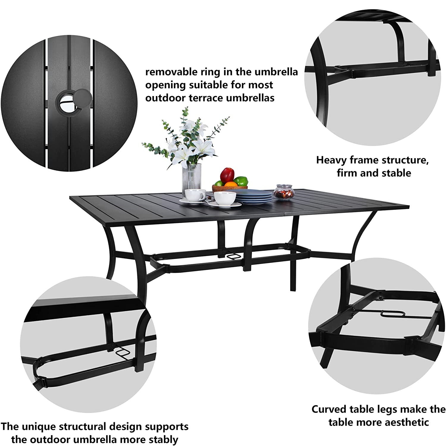 7 Piece Patio Dining Set Rattan Wicker Dining Chair & Table with Umbrella Hole
