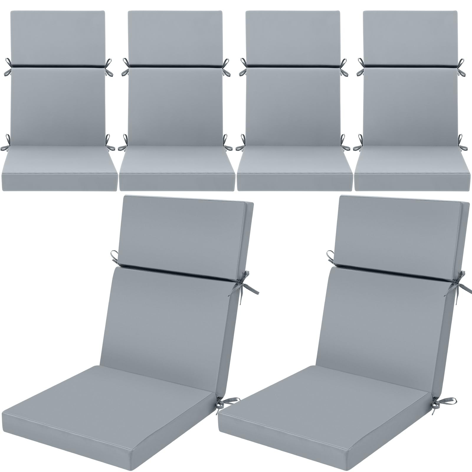 6 Pack Outdoor High Back Chair Cushion, 44 x 20 inches Patio Chair Cushions Wat