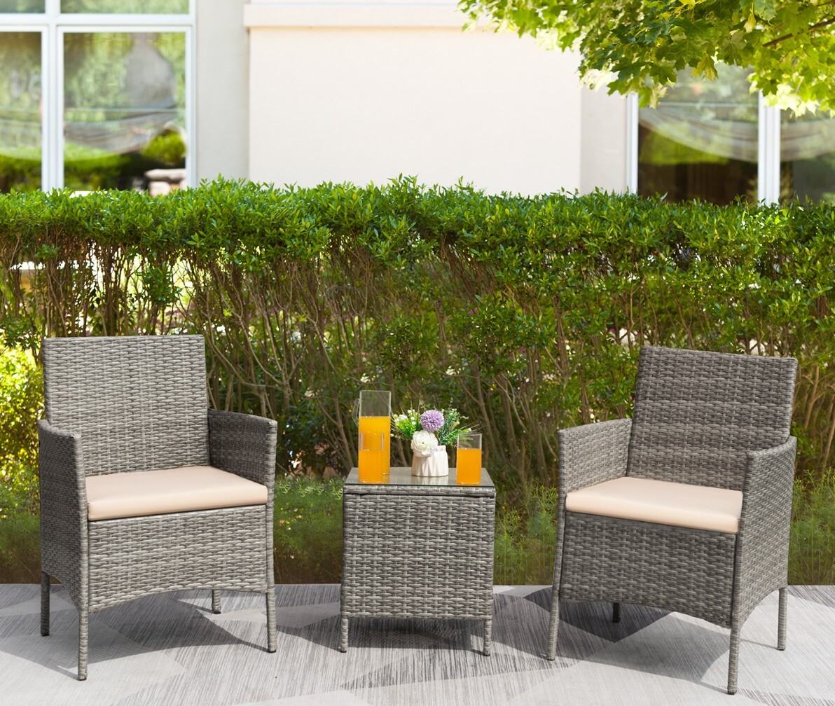 Devoko 3 Pieces Patio Conversation Set PE Rattan Wicker Chairs Outdoor Furniture