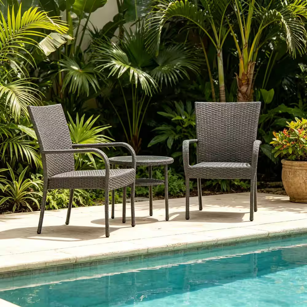 35 In. H Rattan Outdoor Dining Chairs Wicker Patio Chairs in Gray (Set of 2)
