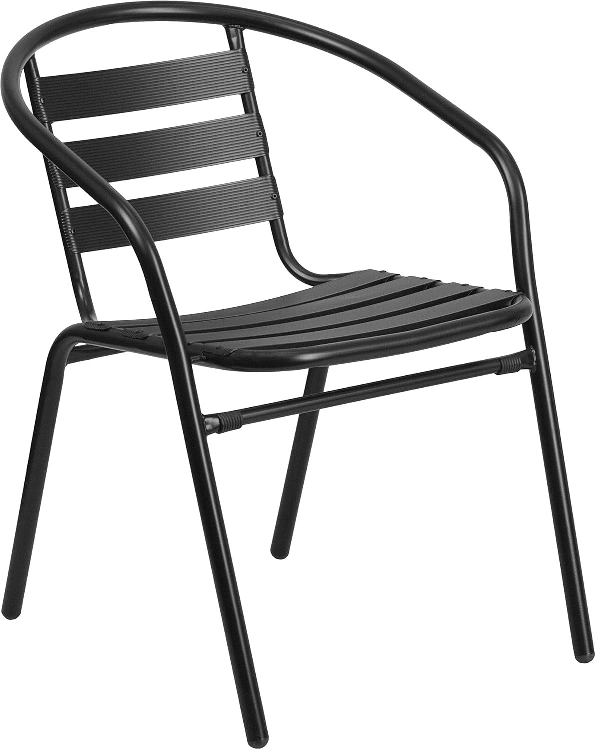 Lila 27.5” Square Aluminum Table Set with 4 Black Slat Back Chairs