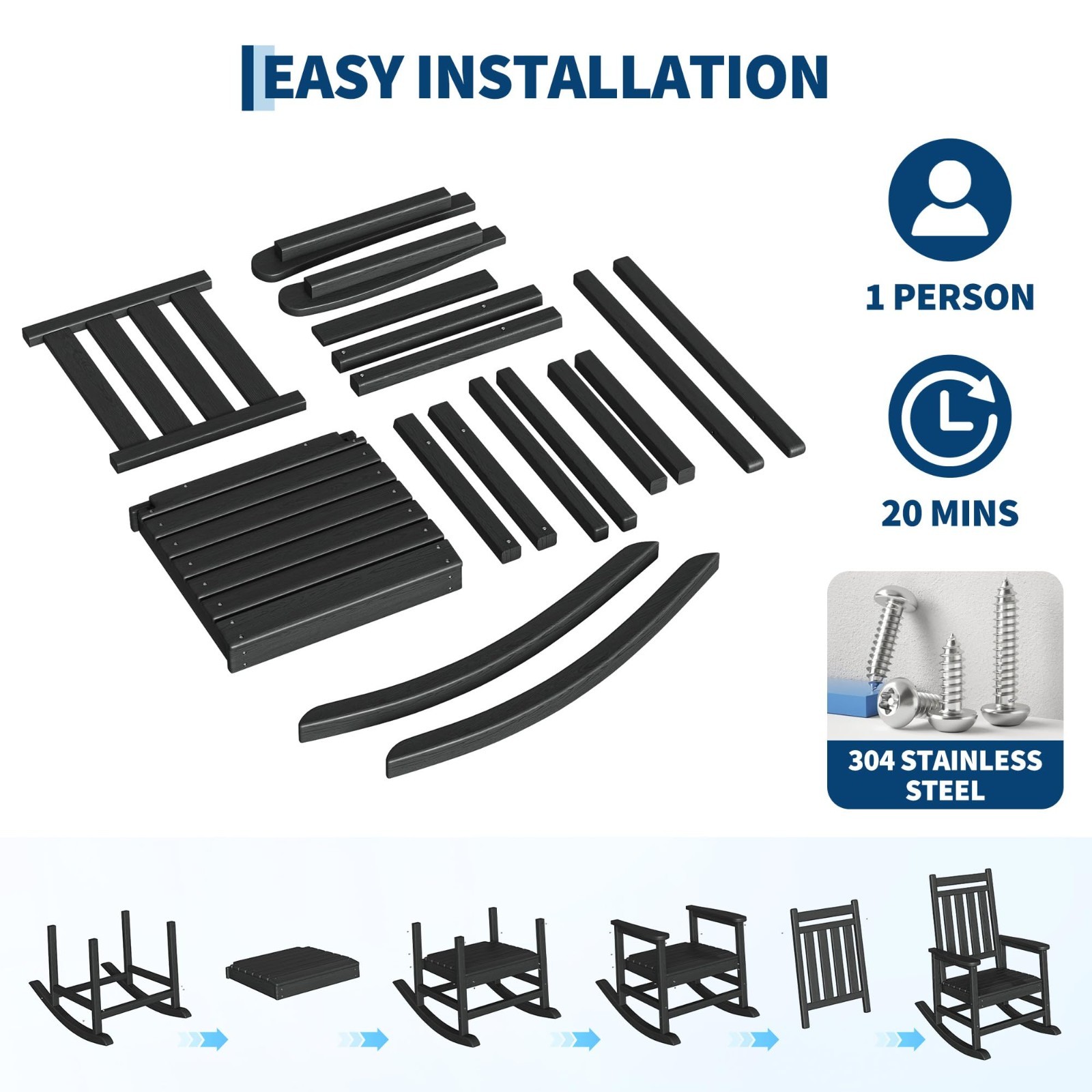 HDPE Rocking Chairs Set w/ Side Table Outdoor Patio furniture Set Porch Rockers