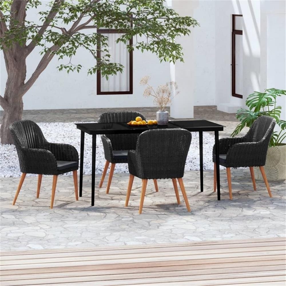 Bowery Hill Contemporary Weather-Resistant Garden Dining Set in Black