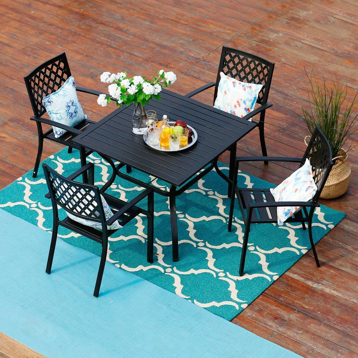 5 Piece Patio Furniture Sets Indoor Outdoor Stackable Chairs Metal Table Sets