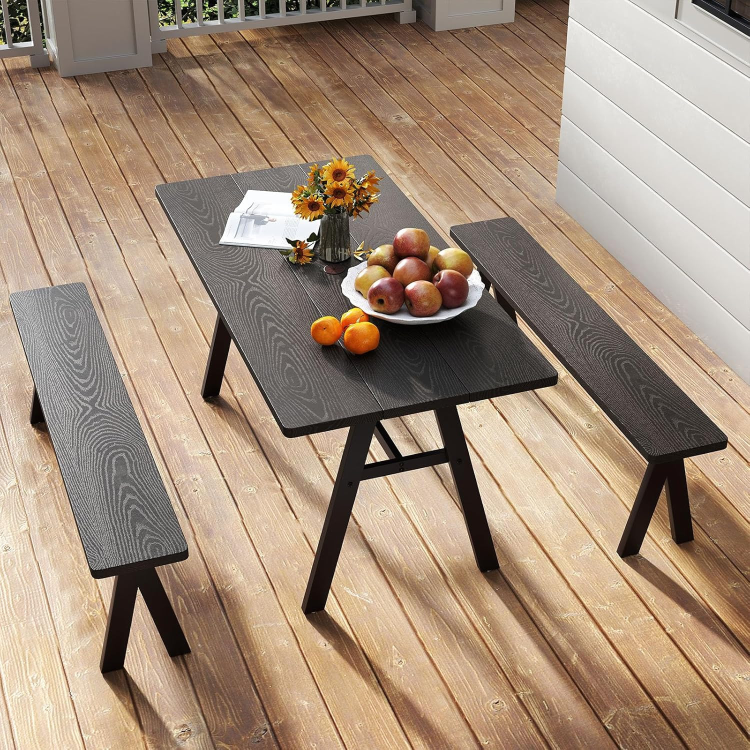 Outdoor Picnic Table Set for 6, Rustproof Patio Dining with Umbrella Hole