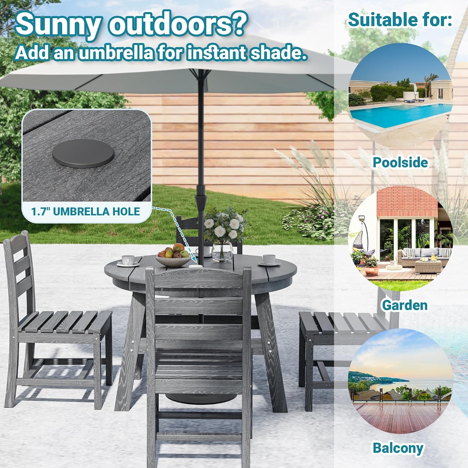 5 Piece Round Outdoor Dining Set Relaxing HDPE Outdoor Table and Chairs