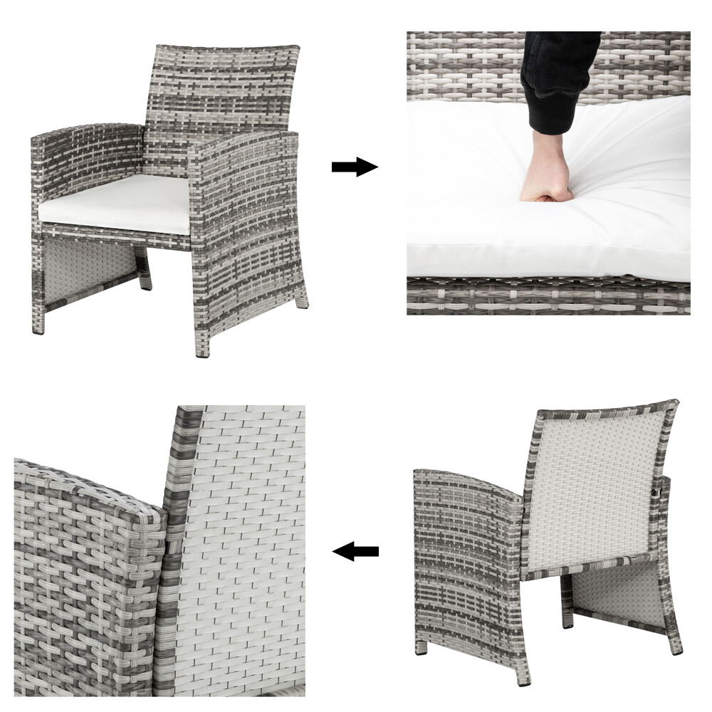 4Pcs Rattan Wicker Patio Sofa Kit Furniture Loveseat +2Chairs+Glass Coffee Table