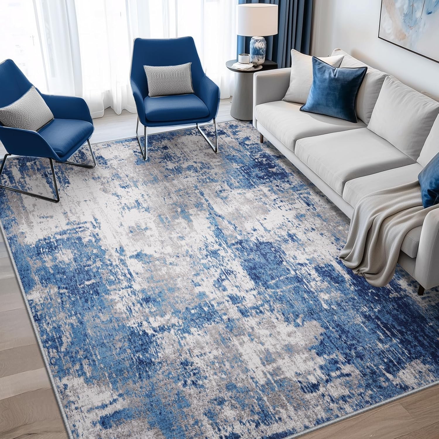 Washable Area Rugs 4’x6′ Non-Slip Modern Abstract Soft for Living