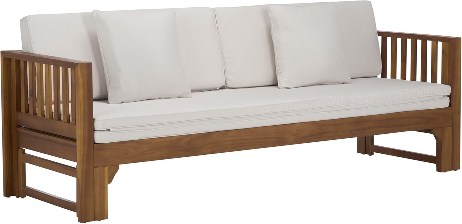 Outdoor Patio Furniture Collection – Napoli Brown & Cream Solid Wood Bench Conve
