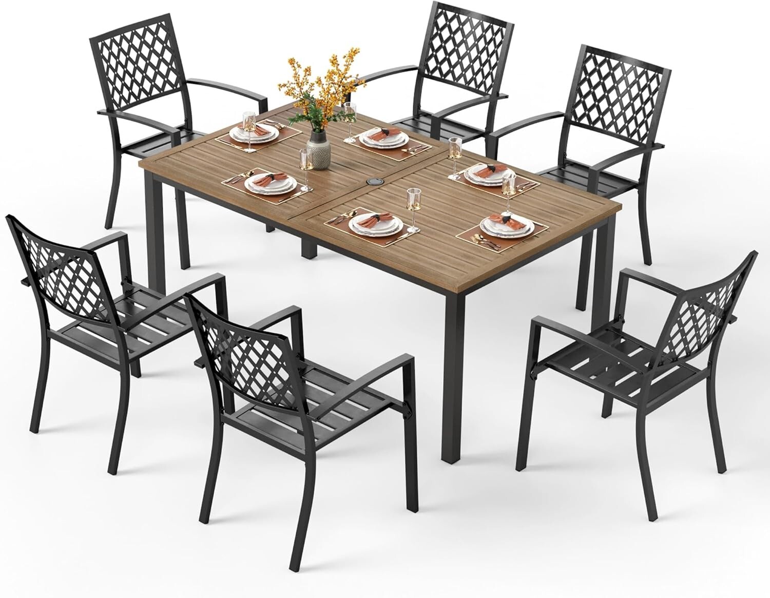 7 Pcs Outdoor Dining Set Patio Square Table Chairs Furniture Set Backyard Garden